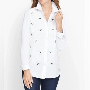 Talbots Christmas Formal Embellished Sequin Blouse Women’s L Shirt Top Holidays